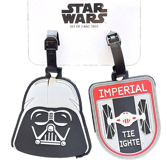 Star Wars Disney Set Of 2 Bag Tags Soft Luggage Imperial Tie Fighter Darth Vader - Picture 1 of 5